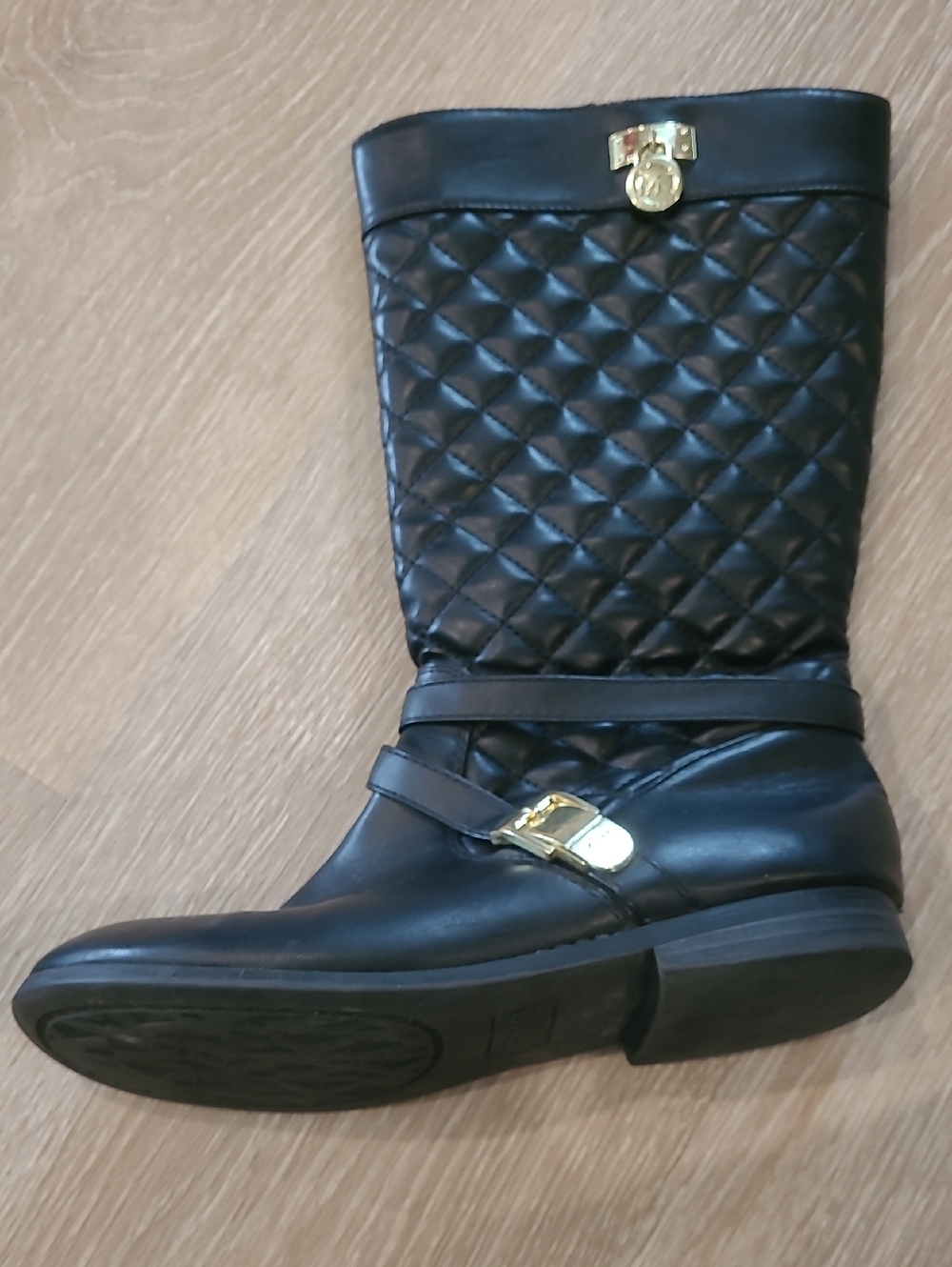 MICHAEL KORS Black Quilted Mid-Calf Boots with Gold Hardware